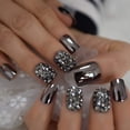 thumbnail image 4 of Coolnail Punk Dark Smoky Grey Espejo reflectante Chapado en metal Puntas de uñas postizas francesas Punk Metallic Diamond Uñas postizas con pegamento adhesivo, 4 of 5
