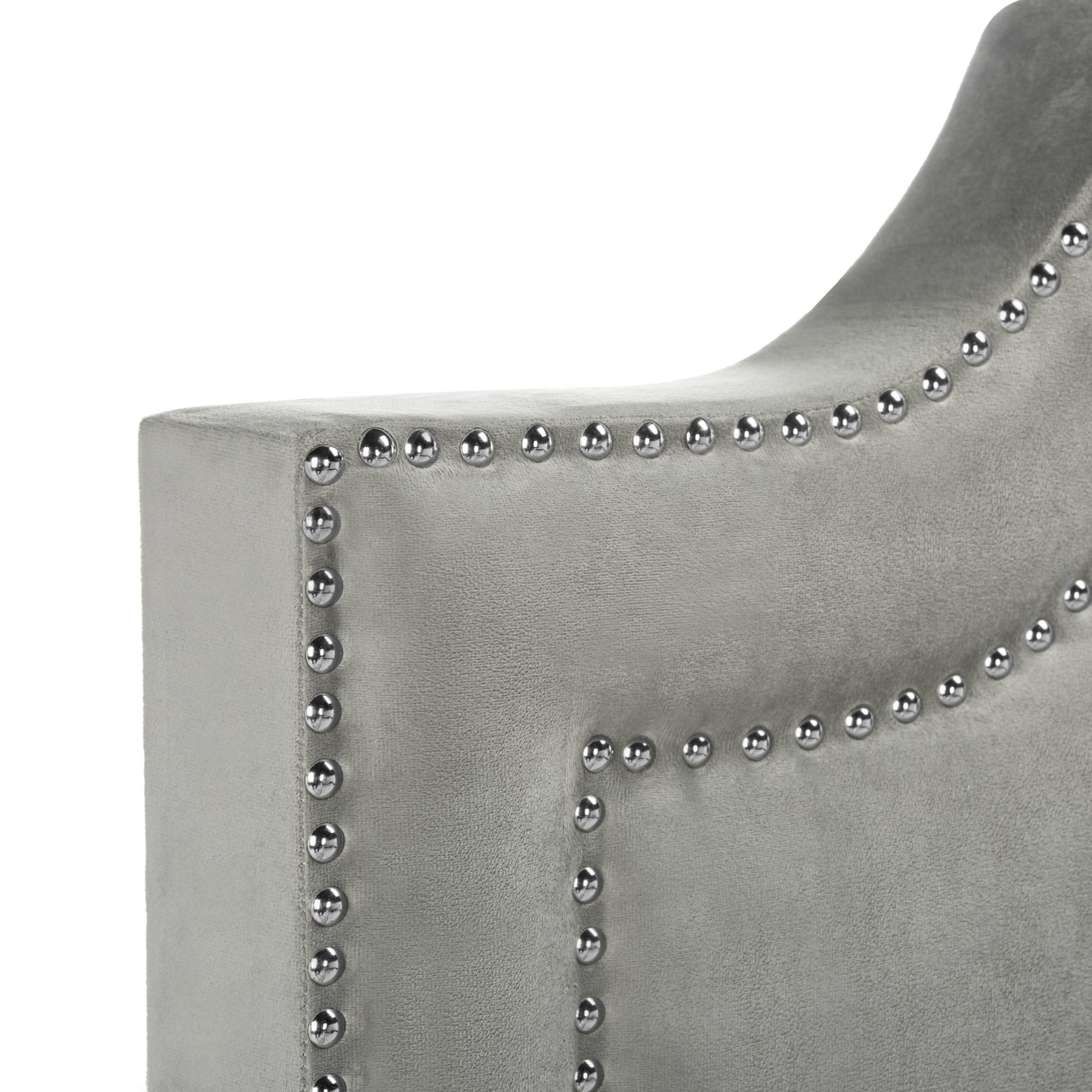 SAFAVIEH Theron Modern Elegant Upholstered Bed Frame with Nail Heads, Full, Pewter