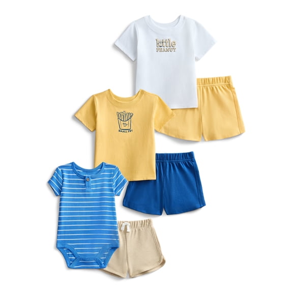 Wonder Nation Baby Boys Graphic Tee and Shorts Outfit Set, 6-Piece, Sizes 0M-24M