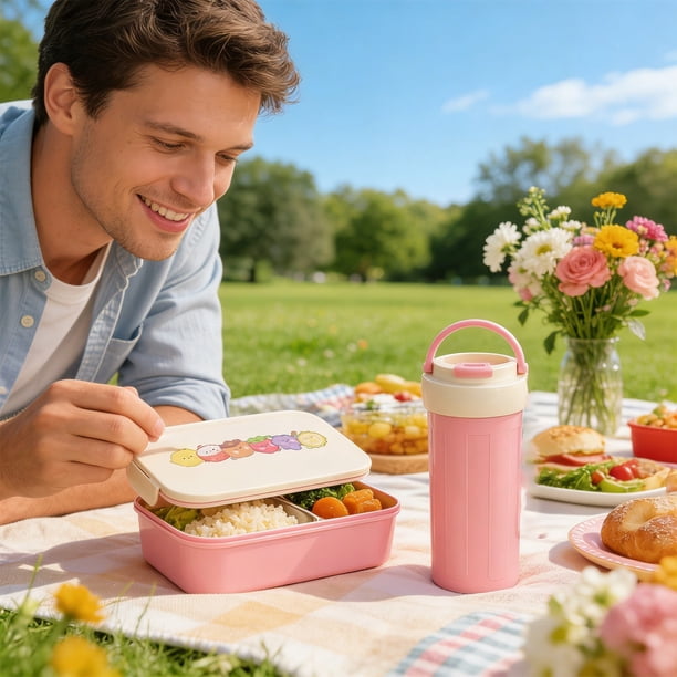 Set de lonchera Bento Box con taza | Fiambrera multicompartimento para preparar comidas para niños y adultos | Recipiente hermético apto para microondas para la escuela, el trabajo o la oficina