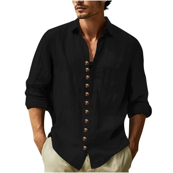 PuLe Shirts for Men Mens Button Down Shirts Casual Vintage Cotton Long Sleeved Shirt Soft Lightweight Fall Cuban Guayaberann Tshirt