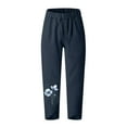 thumbnail image 4 of VEKDONE Womens Cotton Linen Pants Print Long Pants Navy L, 4 of 5