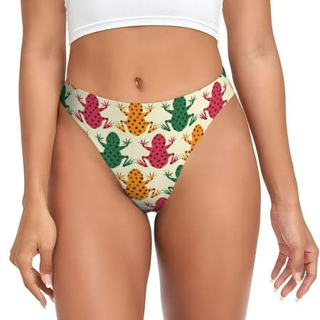 Qokaie Colorful Frogs Printed Women s Cotton Thong Underwear  Sexy Breathable Panties G-string-Medium