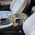 thumbnail image 3 of Renewold Car Center Console Pad Soft Armrest Cover Protector with Pockets Scratch Resistant Arm Rest Covering Middle Console Pad Auto Decoration, American Tribal Sunflower Cow Print Brown Teal, 3 of 9