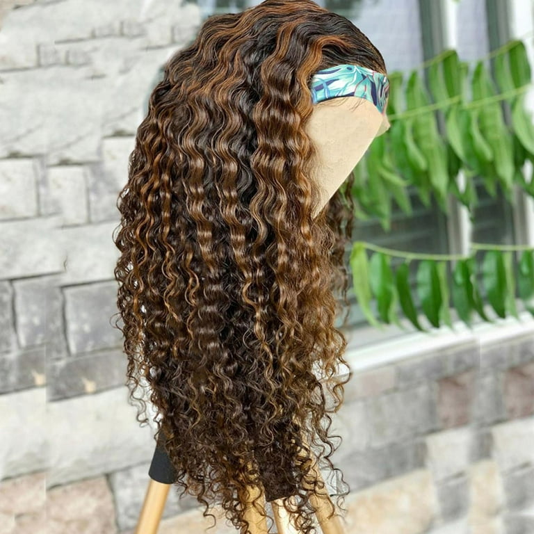 Headband Wig Human Hair Wavy #1B/30 Balayage Black Brown Non Lace