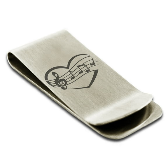 Tioneer Stainless Steel Musical Love Note Heart Engraved Money Clip Credit Card Holder