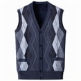 thumbnail image 3 of Men's Knit V-Neck Cardigan Waistcoat Coat Sweater Vest Casual Loose Fit Warm Soft Waffle Knit Loungewear Travel Office Modern Fashion Essential | AESTIVO,Dark Blue L, 3 of 9