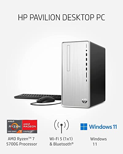 HP 2023 Newest Pavilion Desktop, AMD Ryzen 5700G, 16GB RAM, 256GB SSD 1TB  HDD, Wi-Fi 5, Bluetooth, USB Ports, Pre-Built PC Tower, Windows 11 Bundle  with JAWFOAL