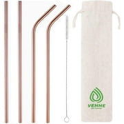VEHHE Metal Straws Reusable Stainless Steel Straws Drinking Rose Gold 4 Set - Ultra Long 10.5" Cleaning Brush for 20/30 Oz for Yeti RTIC SIC Ozark