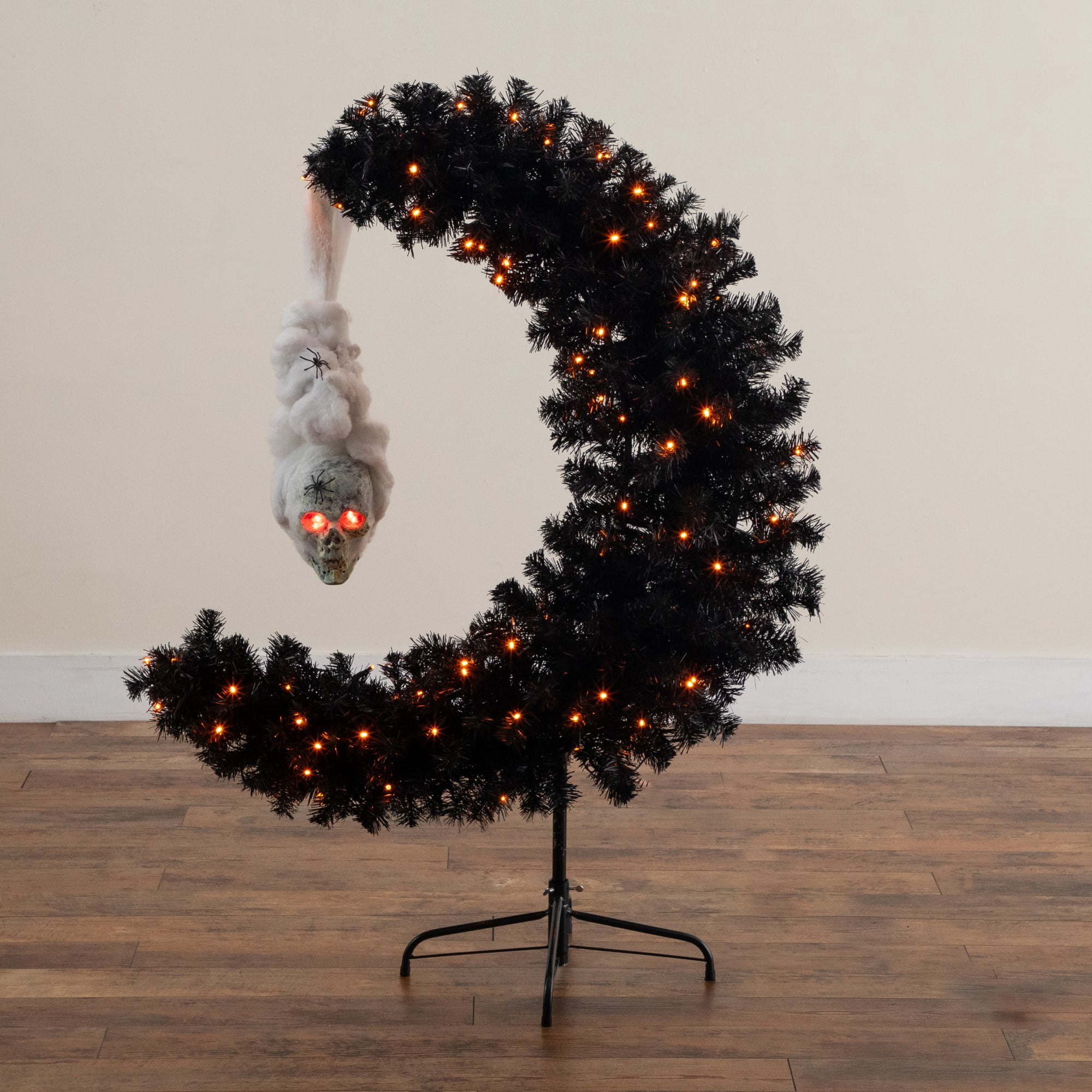 Nearly Natural 4ft. Pre-Lit Artificial Halloween Black Moon & Skull Tree with 250 Orange & Purple LED Lights