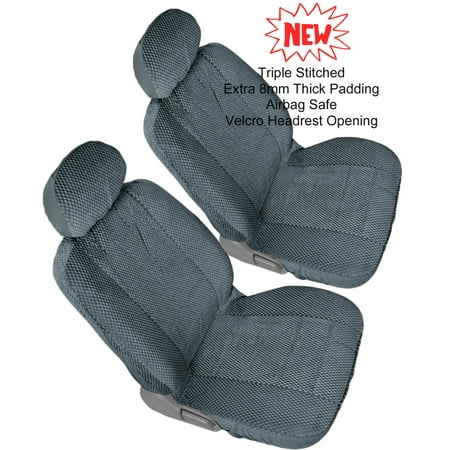 A35 Premium 4pc Front 2 Bucket Seat Covers Set Automotive Grade Encore Fabric 8mm Thick Triple Stitched - 2 Front Bucket Seat Covers, 2 Headrest Covers for TOYOTA TUNDRA Charcoal, Dark (Best Seat Covers For Toyota Tundra)