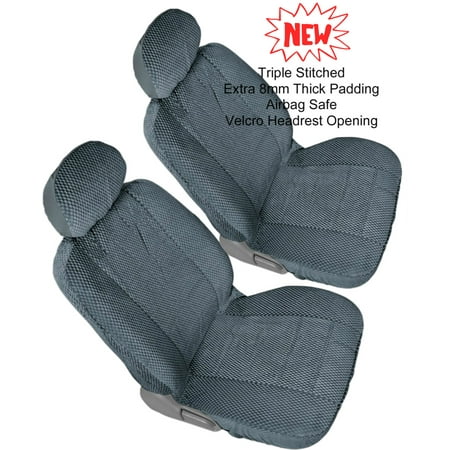 A35 Premium 4pc Front 2 Bucket Seat Covers Set Automotive Grade Encore Fabric 8mm Thick Triple Stitched - 2 Front Bucket Seat Covers, 2 Headrest Covers for HONDA CRV Charcoal, Dark (Best Car Seat For Honda Crv)