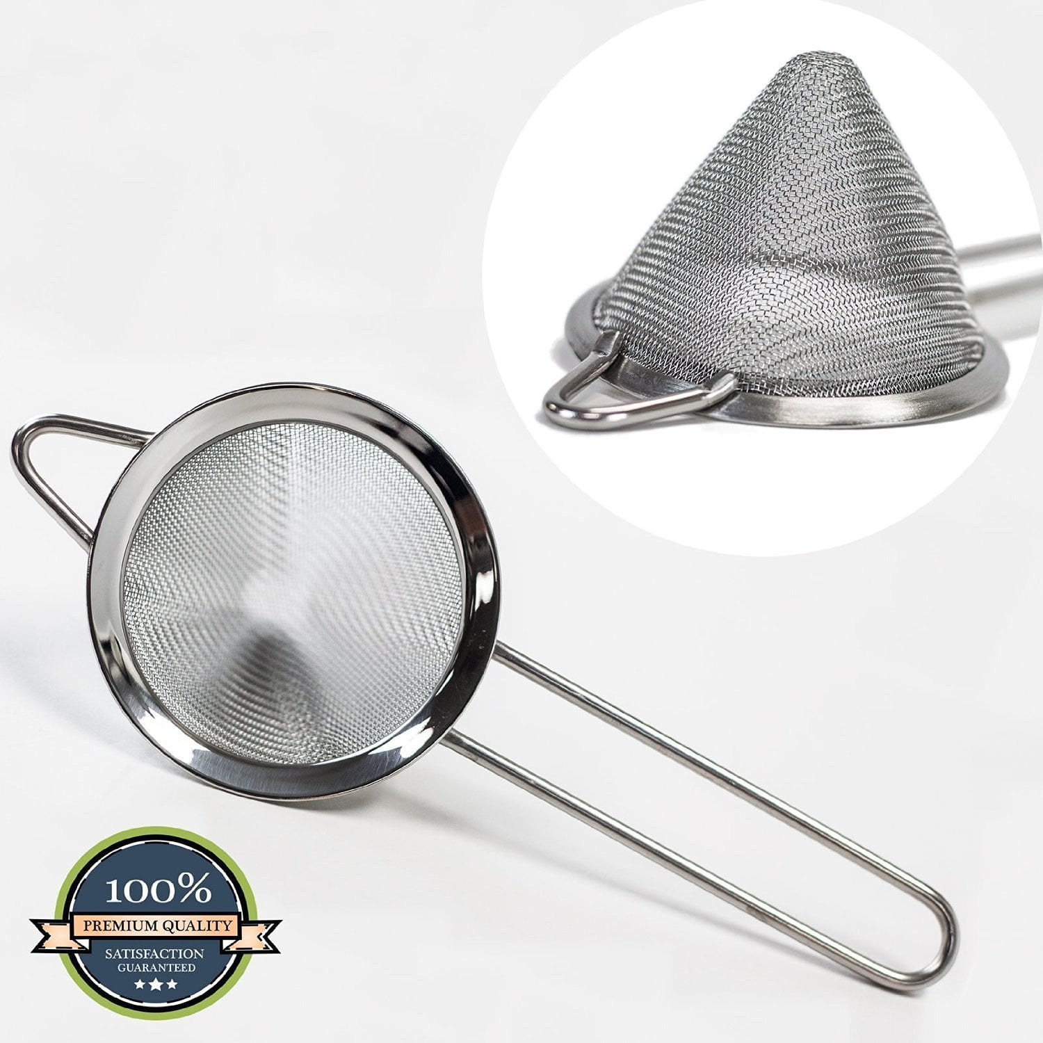 HUJI Stainless Steel Fine Mesh Conical 3 Inch Strainer Colander Sieve