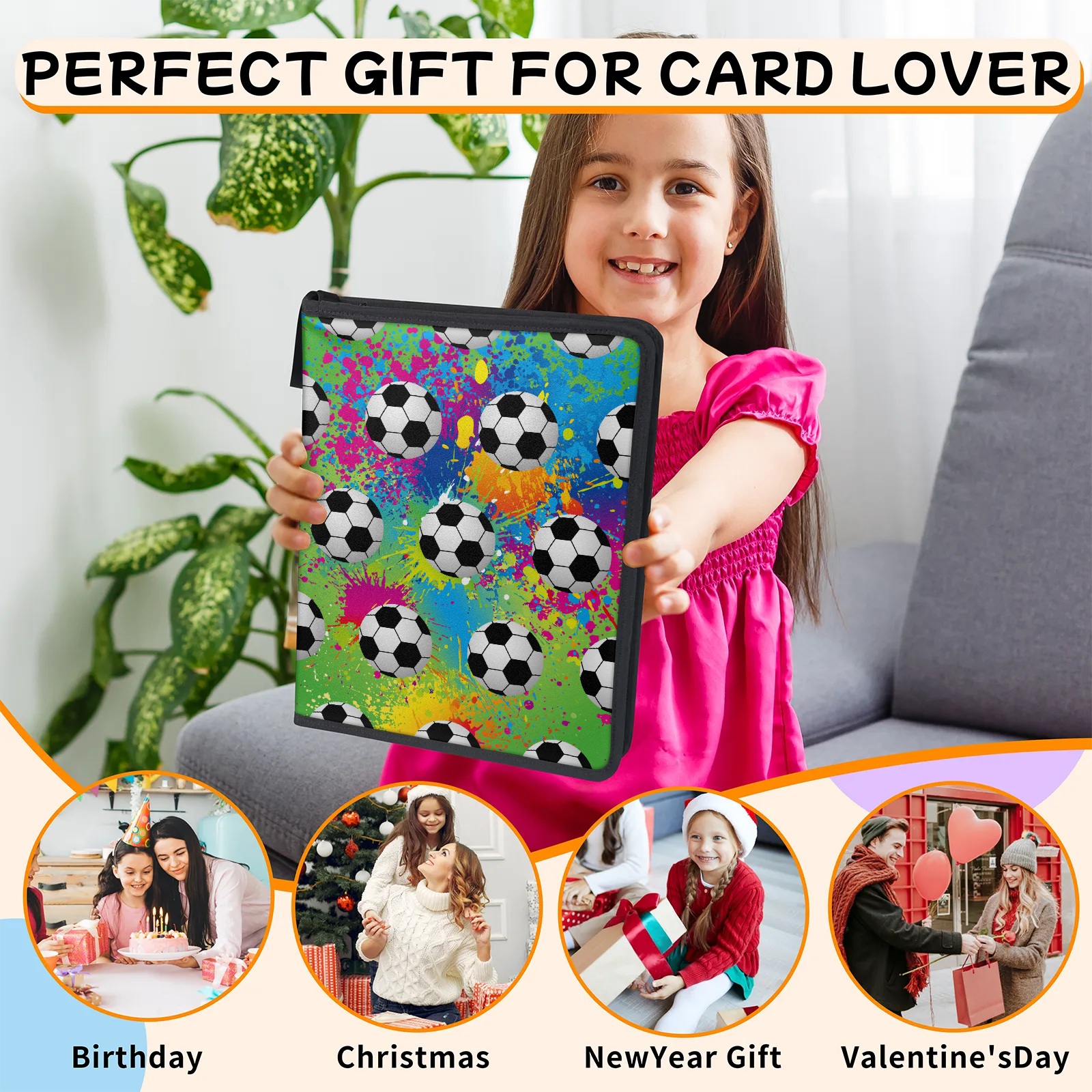 Trading Card Binder 4 Pocket Card Binder 400 Pockets Trading Card Albums with 50 Removable Sleeves 3-Ring Zip Design Card Book Holder Cards for Sport Collectible