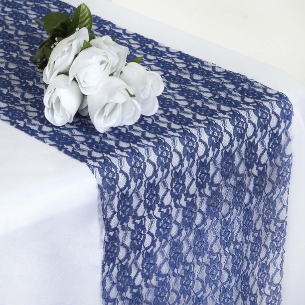 Navy Blue Floral Lace Table Runner