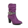 thumbnail image 6 of hopeusnice Women's Buckle Block Heel Boots Suede Glitter Round Toe Chunky Heel Mid Calf Boots Fall Winter Fashion Elegant Shoes Purple 36, 6 of 9
