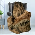 thumbnail image 4 of Africa Soft Flannel Fleece Throw Blanket, Nile Crocodile Swimming in the River Rock Cliffs Tanzania Hunter Geography Print, Cozy Plush for Indoor and Outdoor Use, 60" x 80", Brown Tan, by Ambesonne, 4 of 5