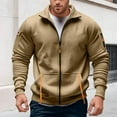 thumbnail image 2 of Mens Warm Sweatshirts Zip Up Jacket Lightweight Athletic Street Running Gym Mens Warm Clothing,Khaki,S, 2 of 6