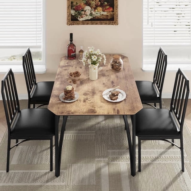 Qinaqin 5-Piece Contemporáneo cm de Profundidadining Set Space-Saving 4-Person Profundidadinette con Acolchado Seats Ideal para Rooms Pequeño Spaces y Apartments Vintage Style