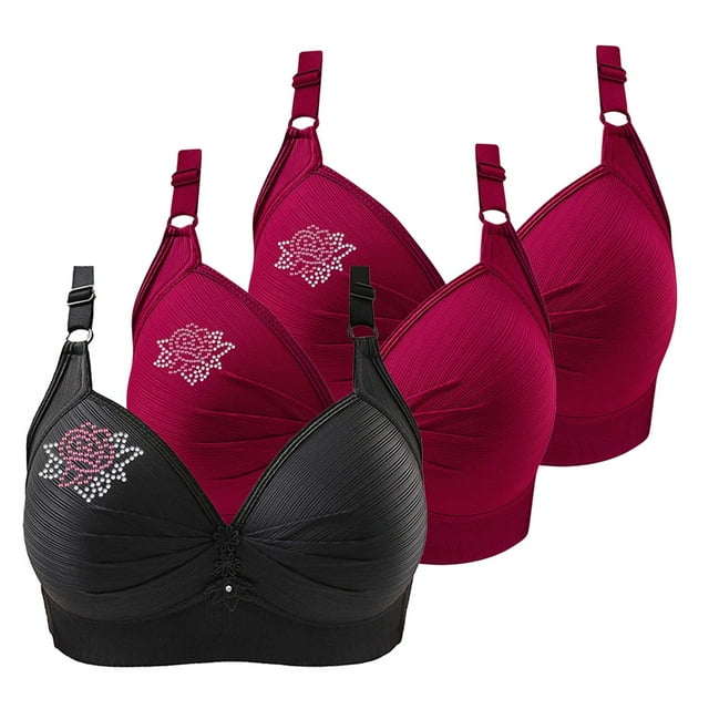 Soutiens-gorge de Sport pour Femmes, Lot de 3 2025 Confortable Col en V Sans Fil Bretelles Réglables Respirant Doux, Rouge P-5TG, 3 Pcs