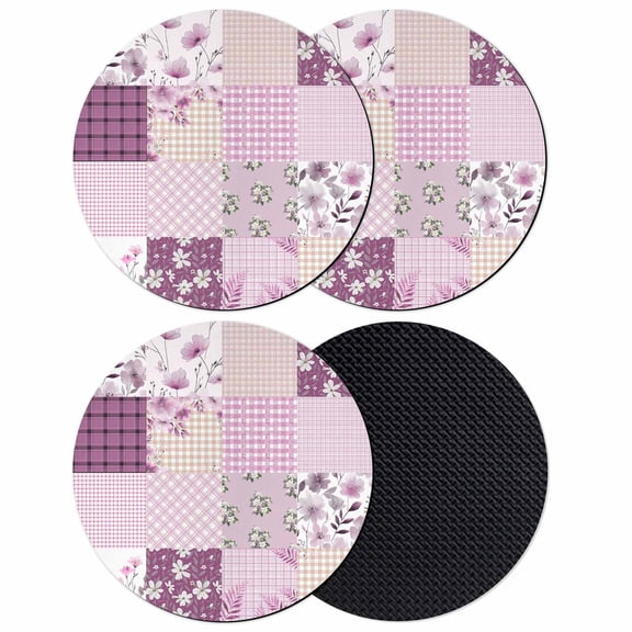 Boho Purple Flowers Coasters Set of 4, Absorbent Coasters for Drinks, Spring Floral Botanical Patchwork Vintage Coaster for Desk Coffee Table Protection, Home Decor House Warming Gifts 4"