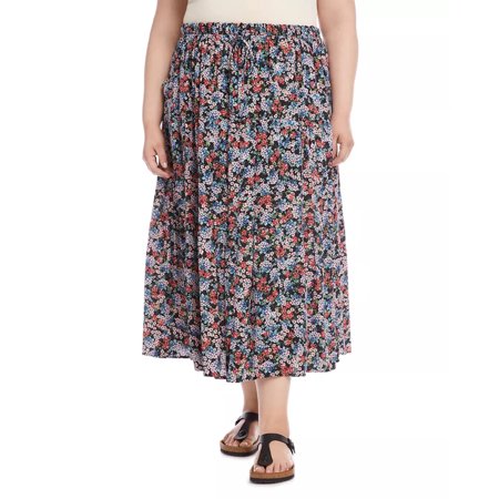 Karen Kane Plus Floral Tiered Midi Skirt