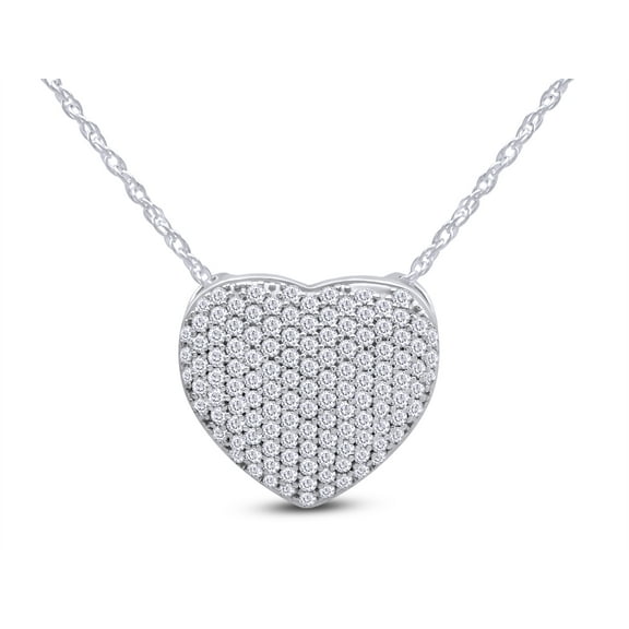 Round Cut White Cubic Zirconia Puffed Heart Pendant Necklace in 14k White Gold Plated Sterling Silver With 18" chain(VVS1 Clarity,D Color)