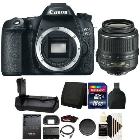 Canon EOS 70D 20.2MP Digital Camera with Battery Grip + 16GB Accessory (Canon 70d Best Accessories)