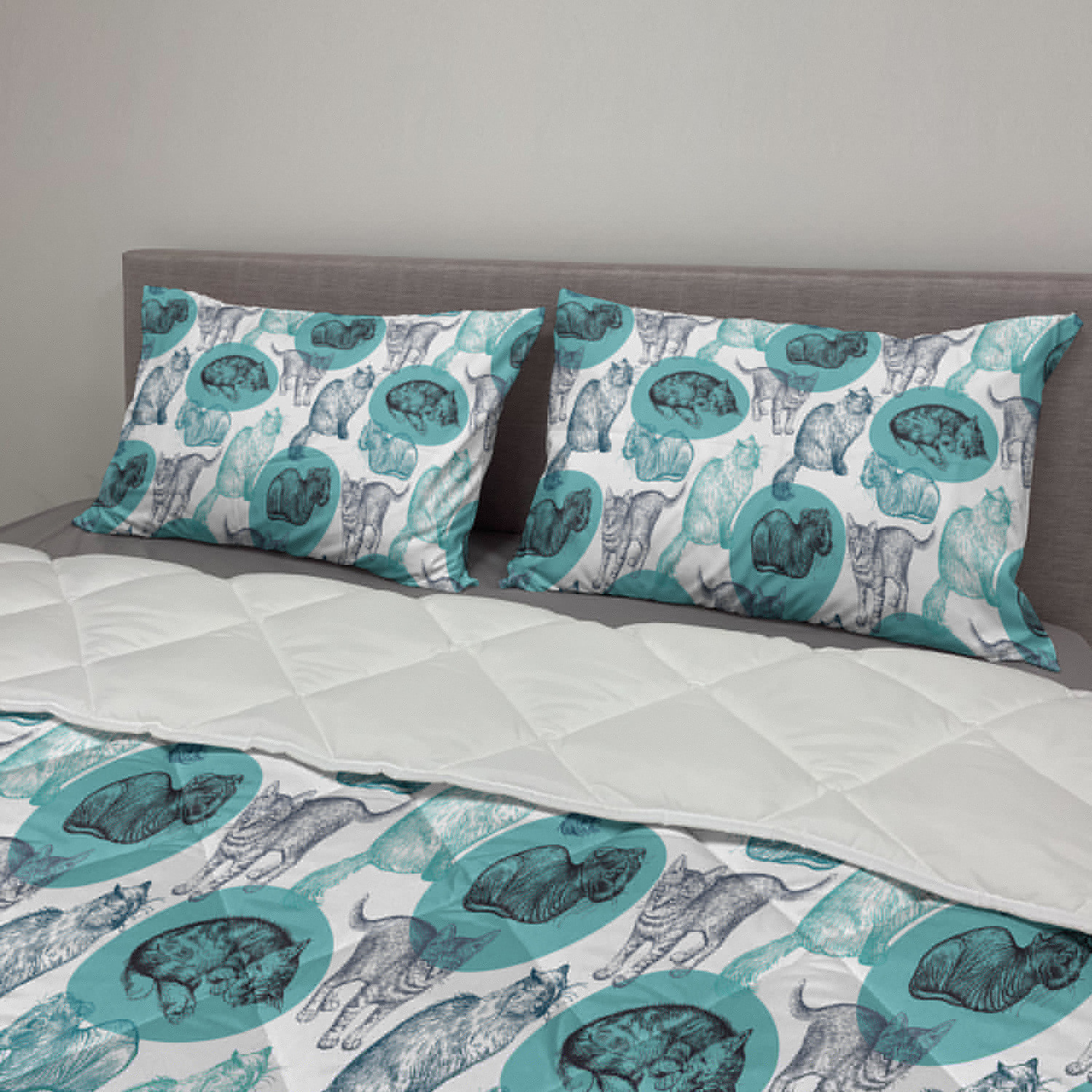 thumbnail image 2 of Dog and Cat Comforter & Sham Bedding Set, Sketchy Pencil Drawn Portraits of Kittens and Puppies, 3 pcs Duvet Set Microfiber Filling Quilt, 5 Sizes, Dark Sky Blue Cadet Blue, by Ambesonne, 2 of 4