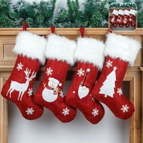 Xuniizn Christmas Stockings Bulk, Assorted Festive Xmas Stockings for Fireplace Mantel Decor, Traditional Holiday Ornaments, Christmas Decorations for Home, Cloth, Red
