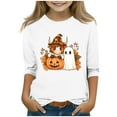 thumbnail image 2 of Feancey 3/4 Sleeve Shirts for Girls Halloween Funny Pumpkin Ghost Graphic Pullover Tops Holiday Casual Crewneck Tees Teen Girl Loose Blouses White 10-11Years, 2 of 5