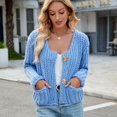 thumbnail image 2 of SWSMCLT Women's Cable Knit Cardigan Sweater Baggy Button Crew Neck Comfy 2025 Cardigan Sweaters Acrylic Blue Small, 2 of 5