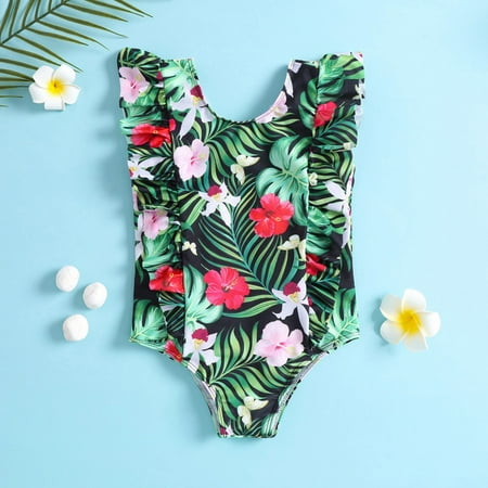 

URMAGIC 1-5T Baby Girls One Piece Ruffle Bathing Suit Swimsuit Swimwear/Green Leaf