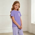 thumbnail image 4 of IFNWSV Summer Outfits for Girls 2 Piece Short Sleeve Checkered Loose Top and Elastic Waist Pants With Pockets Set Purple 7-8 Years, 4 of 7