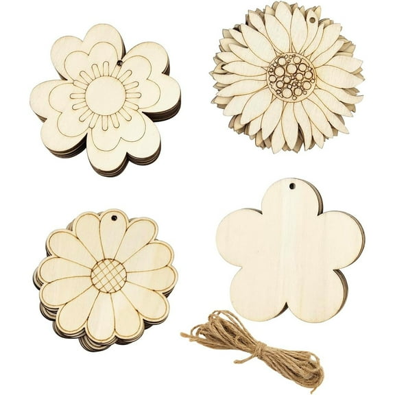 20 Pack Wood Flower Cutouts Unfinished Wooden Flower Hanging Ornaments DIY Flower Craft Gift Tags for Thanksgiving Christmas Home Party Decoration