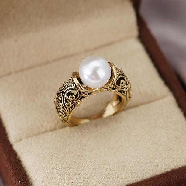 14k Gold Plated Vintage Milky Stone Ring for Women - Perfect Promise, Engagement, Wedding, Anniversary, and Birthday Gift