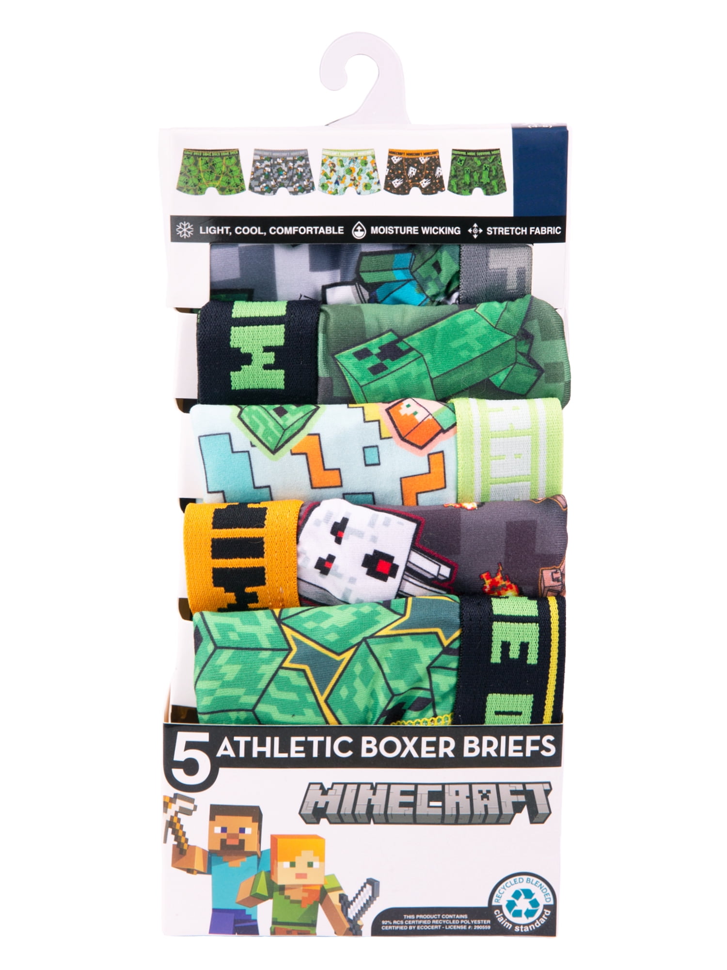 Minecraft Boys Athletic Boxer Brief Underpants Character Underwear, 5-pack, Sizes XS-M