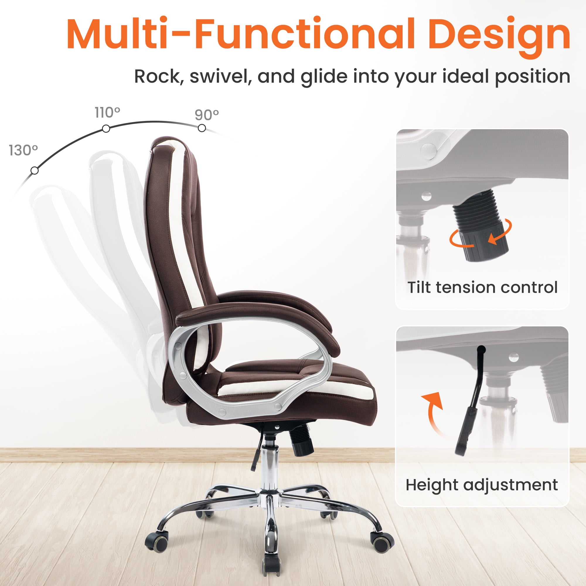 NEO CHAIR Home Office Chair, Heavy Duty Leather Office Chair, Ergonomic High Back Cushion Lumbar Back Support, Computer Desk Executive Chair for Work, 8 Hours Comfort, Brown