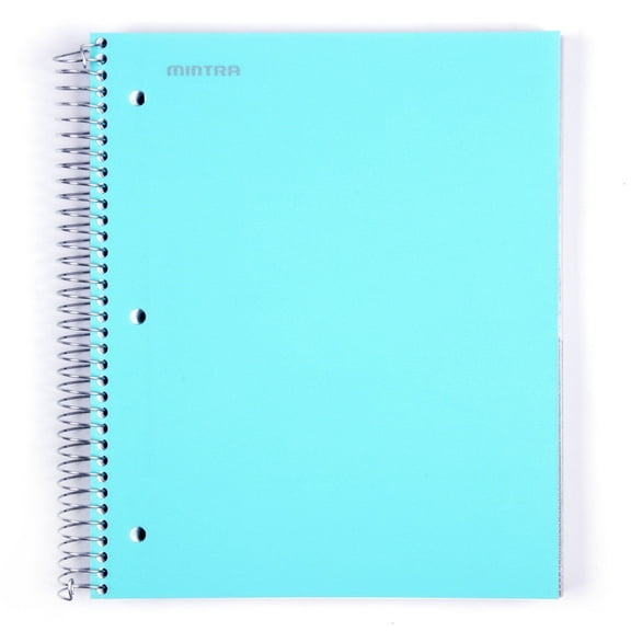 Mintra 5 Subject Spiral Notebook - Teal - College Ruled - Durable Poly Cover, 5 Poly Pockets, 200 Perforated Sheets (05804)