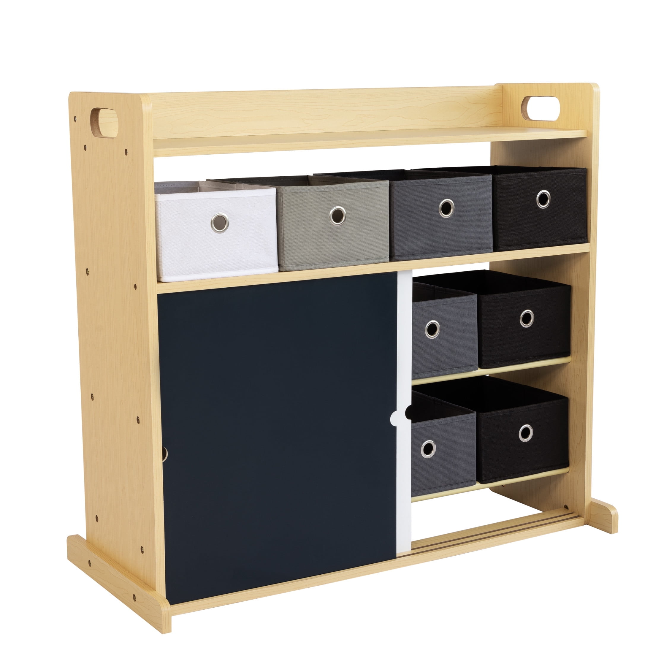 Humble Crew Kid Toy Storage Organizer with 12 Fabric Bins & Doodle Doors, Natural/Black/White/Grey
