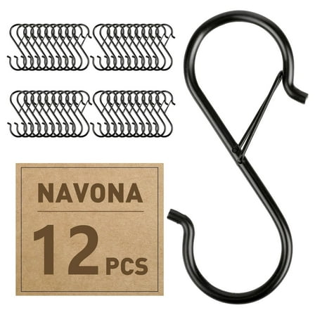 MUNDIDO 12 Pack S Hooks for Hanging, 3.5 inch Heavy Duty Metal S Hooks with Safety Buckle S Shaped Hooks Pot Rack Closet Hooks for Hanging Plants, Clothes, Kitchen Utensil, Pots, Pans, Bags (Black)
