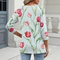 thumbnail image 4 of OIOLOYJM 3/4 Length Sleeve Womens Tops Dressy Casual Shirts Trendy Floral Printed V Neck T Shirts Basic Spring Summer Blouses Mint Green XL, 4 of 6