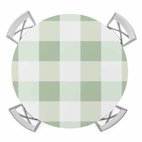 Sage Green Buffalo Check Round Fitted Tablecloth with Elastic Edge, Waterproof Table Cloth Table Cover for 55"-60" Tables, Farmhouse Plaid Modern Geometric Tablecloths for Dining Picnic Outdoor