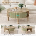 thumbnail image 3 of Round Lift Top Coffee Table, Modern Coffee Table with 180° Curved Sliding Door, Fluted Accent Coffee Tables with Hidden Storage and Open Shelves, for Living Room, Office, Oak, 3 of 7