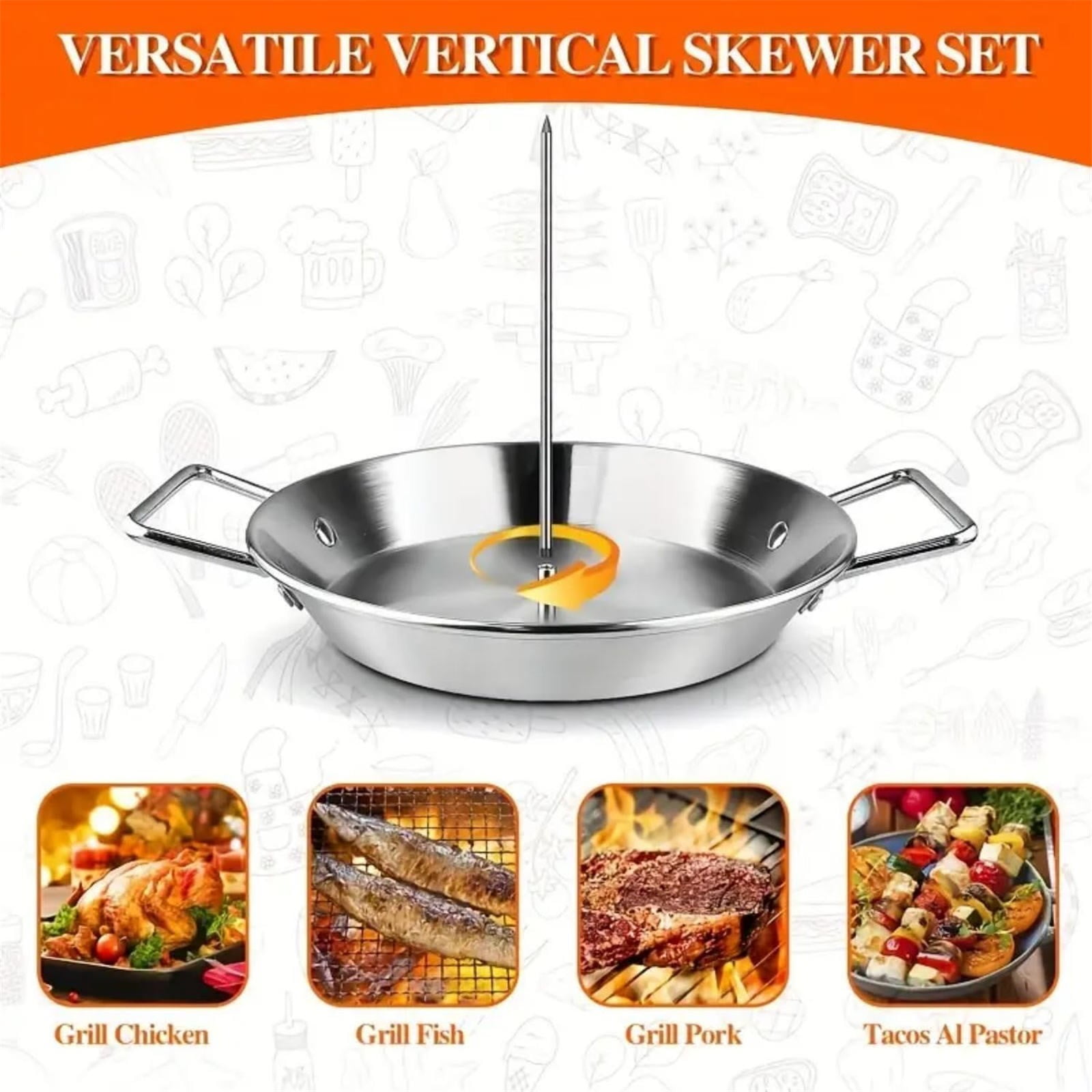 Crcmjuhgsa Barbecue Grills Pan With Skewer 304 Stainless Steel Vertical Skewer Pan Cooking Plate Pan With Skewer For Oven For Al Pastor Shawarma Kebabs Oven BBQ Dishes