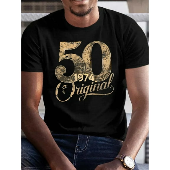 50th Birthday T-Shirts Men Vintage 1974 Shirt Graphic Fifty Birthday Shirs Casual Birthday Gifts Blouse Tops Black S