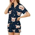 thumbnail image 4 of SKQIT Ensembles de Pyjama à Manches Courtes pour Femmes, 2 Pcs Imprimé Mignon Chemise Boutonnée en Satin Doux et Shorts, 4 of 8