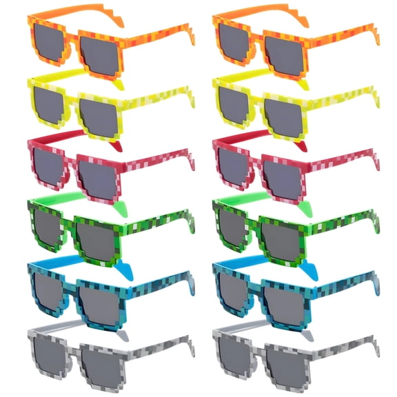 12 Pcs Sunglasses Set, 8 Bit Sunglasses in 6 Colors Full Frame, Sunlight Protection, Ideal for Parties, Casual Wear, Suitable for the Youth Adults