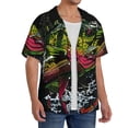 thumbnail image 2 of Lsque bass Print Men's Cuban Collar Short Sleeve Shirt Summer Beachwear Casual Button Down Fashionable Vacation Leisure Shirt-Large, 2 of 5