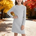 thumbnail image 2 of XXWXYD Little Girls Fall Winter Knit Dress Long Sleeve Crewneck Solid Color A Lined Midi Dress Kids Casual Warm Knitwear Sweater Gown Winter Wear Cold Weather, 2 of 4